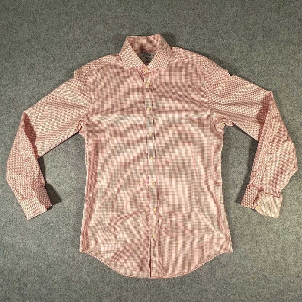 Charles Tyrwhitt Button Down Shirt Mens 15.5/34 Pink Gingham Extra Slim Fit
